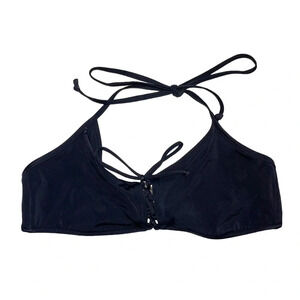 PINK Victoria’s Secret Black Lace-up Tie Front Unlined Bikini Top Large Women’s